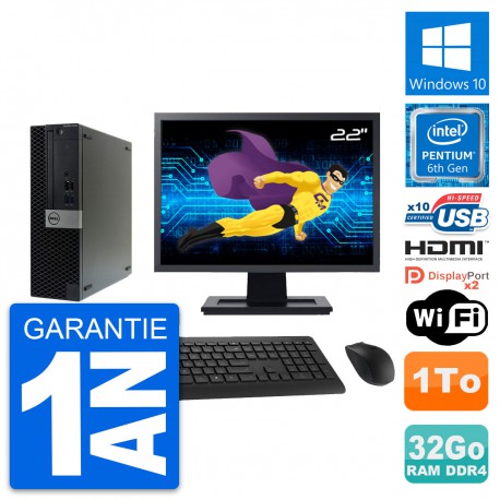 PC Dell 5050 SFF Ecran 22" Intel G4400 RAM 32Go Disque 1To HDMI Windows 10 Wifi