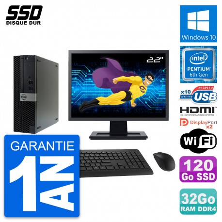 PC Dell 5050 SFF Ecran 22" Pentium G4400 RAM 32Go SSD 120Go HDMI Windows 10 Wifi