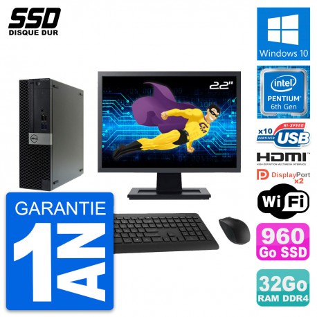 PC Dell 5050 SFF Ecran 22" Pentium G4400 RAM 32Go SSD 960Go HDMI Windows 10 Wifi