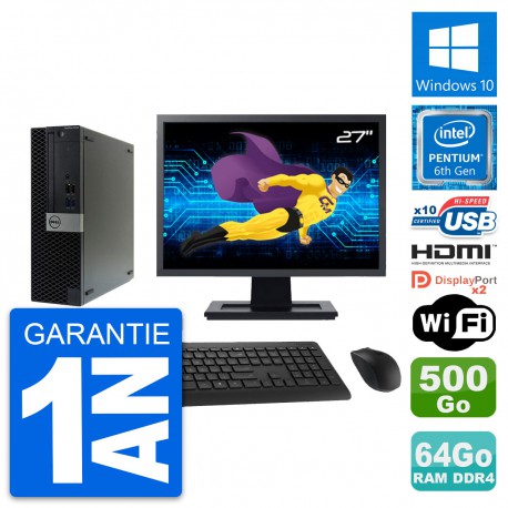 PC Dell 5050 SFF Ecran 27" G4400 RAM 64Go Disque Dur 500Go HDMI Windows 10 Wifi