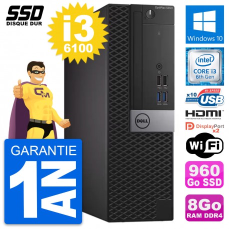 PC Dell OptiPlex 5050 SFF Intel i3-6100 RAM 8Go SSD 960Go HDMI Windows 10 Wifi