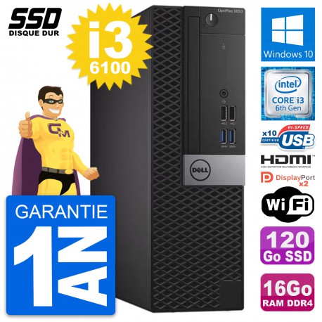 PC Dell OptiPlex 5050 SFF Intel i3-6100 RAM 16Go SSD 120Go HDMI Windows 10 Wifi