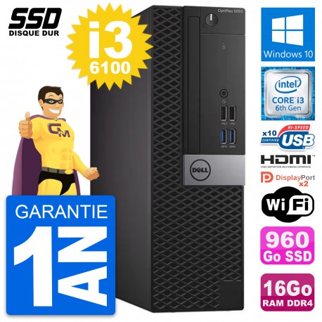PC Dell OptiPlex 5050 SFF Intel i3-6100 RAM 16Go SSD 960Go HDMI Windows 10 Wifi