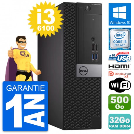 PC Dell OptiPlex 5050 SFF i3-6100 RAM 32Go Disque Dur 500Go HDMI Windows 10 Wifi