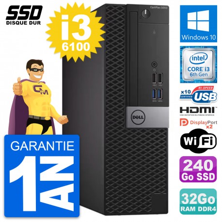 PC Dell OptiPlex 5050 SFF Intel i3-6100 RAM 32Go SSD 240Go HDMI Windows 10 Wifi