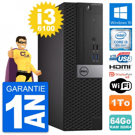 PC Dell OptiPlex 5050 SFF Intel i3-6100 RAM 64Go Disque 1To HDMI Windows 10 Wifi