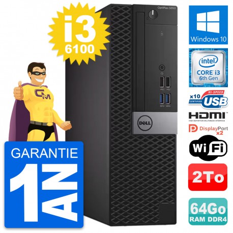 PC Dell OptiPlex 5050 SFF Intel i3-6100 RAM 64Go Disque 2To HDMI Windows 10 Wifi
