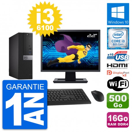 PC Dell 5050 SFF Ecran 22" i3-6100 RAM 16Go Disque 500Go HDMI Windows 10 Wifi
