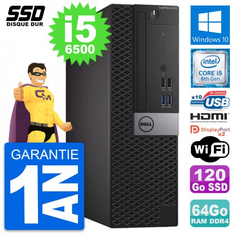 PC Dell OptiPlex 5050 SFF Intel i5-6500 RAM 64Go SSD 120Go HDMI Windows 10 Wifi