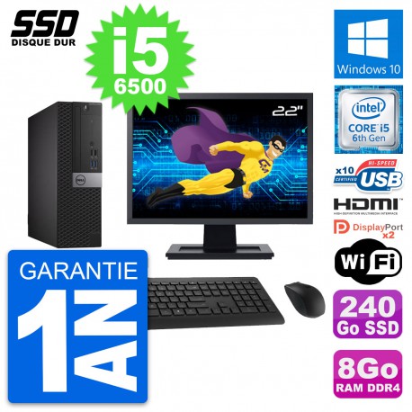 PC Dell 5050 SFF Ecran 22" Intel i5-6500 RAM 8Go SSD 240Go HDMI Windows 10 Wifi