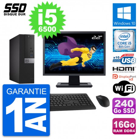 PC Dell 5050 SFF Ecran 22" Intel i5-6500 RAM 16Go SSD 240Go HDMI Windows 10 Wifi