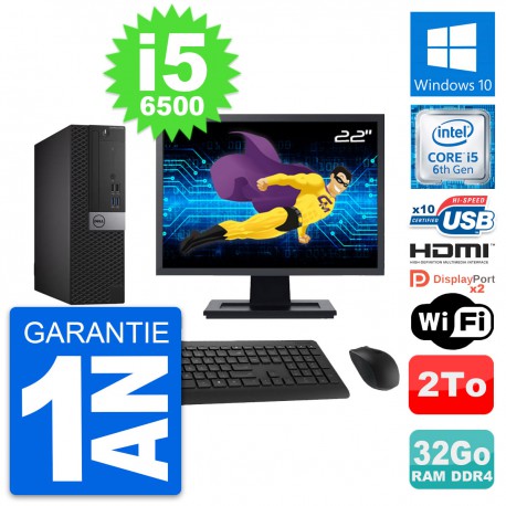 PC Dell 5050 SFF Ecran 22" Core i5-6500 RAM 32Go Disque 2To HDMI Windows 10 Wifi
