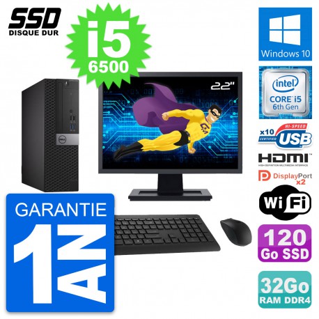 PC Dell 5050 SFF Ecran 22" Core i5-6500 RAM 32Go SSD 120Go HDMI Windows 10 Wifi