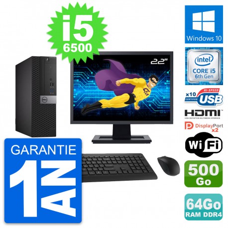 PC Dell 5050 SFF Ecran 22" i5-6500 RAM 64Go Disque 500Go HDMI Windows 10 Wifi