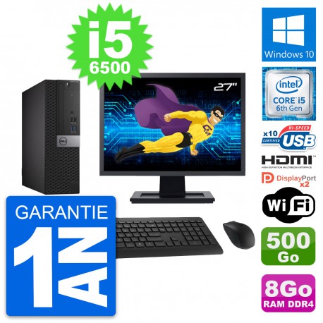 PC Dell 5050 SFF Ecran 27" i5-6500 RAM 8Go Disque Dur 500Go HDMI Windows 10 Wifi