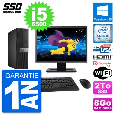 PC Dell OptiPlex 5050 SFF Ecran 27" i5-6500 RAM 8Go SSD 2To HDMI Windows 10 Wifi