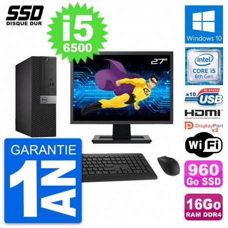 PC Dell 5050 SFF Ecran 27" Core i5-6500 RAM 16Go SSD 960Go HDMI Windows 10 Wifi