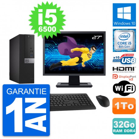 PC Dell 5050 SFF Ecran 27" Core i5-6500 RAM 32Go Disque 1To HDMI Windows 10 Wifi