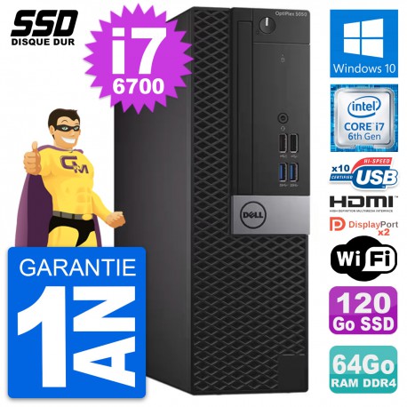 PC Dell OptiPlex 5050 SFF Intel i7-6700 RAM 64Go SSD 120Go HDMI Windows 10 Wifi