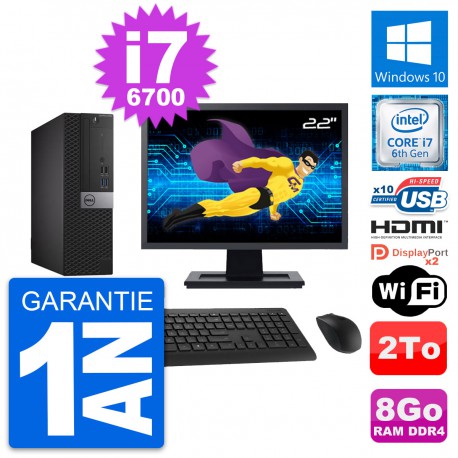 PC Dell 5050 SFF Ecran 22" Intel i7-6700 RAM 8Go Disque 2To HDMI Windows 10 Wifi