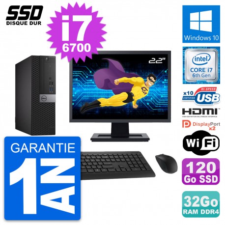 PC Dell 5050 SFF Ecran 22" Core i7-6700 RAM 32Go SSD 120Go HDMI Windows 10 Wifi