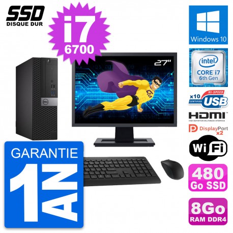 PC Dell 5050 SFF Ecran 27" Intel i7-6700 RAM 8Go SSD 480Go HDMI Windows 10 Wifi
