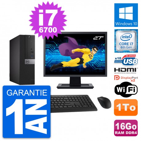 PC Dell 5050 SFF Ecran 27" Core i7-6700 RAM 16Go Disque 1To HDMI Windows 10 Wifi