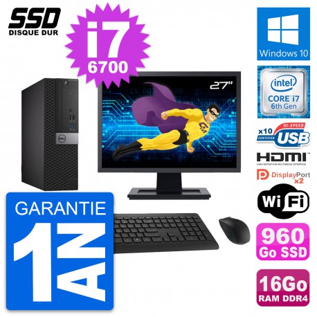 PC Dell 5050 SFF Ecran 27" Core i7-6700 RAM 16Go SSD 960Go HDMI Windows 10 Wifi