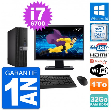 PC Dell 5050 SFF Ecran 27" Core i7-6700 RAM 32Go Disque 1To HDMI Windows 10 Wifi