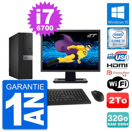 PC Dell 5050 SFF Ecran 27" Core i7-6700 RAM 32Go Disque 2To HDMI Windows 10 Wifi