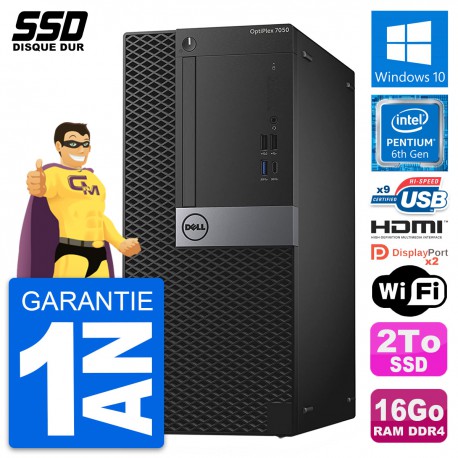 PC Tour Dell OptiPlex 7050 Pentium G4400 RAM 16Go SSD 2To HDMI Windows 10 Wifi