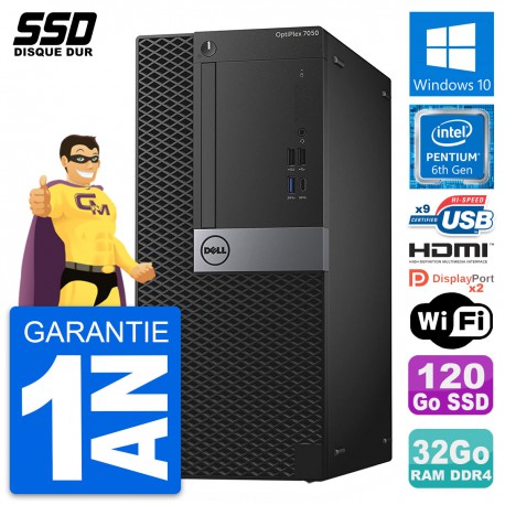 PC Tour Dell OptiPlex 7050 Pentium G4400 RAM 32Go SSD 120Go HDMI Windows 10 Wifi