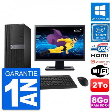 PC Tour Dell 7050 Ecran 22" Intel G4400 RAM 8Go Disque 2To HDMI Windows 10 Wifi