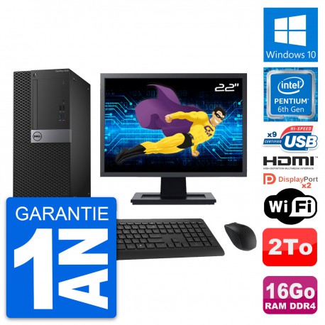 PC Tour Dell 7050 Ecran 22" Intel G4400 RAM 16Go Disque 2To HDMI Windows 10 Wifi