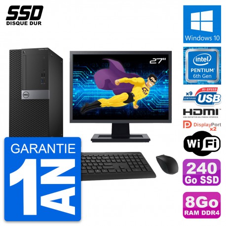 PC Tour Dell 7050 Ecran 27" Intel G4400 RAM 8Go SSD 240Go HDMI Windows 10 Wifi