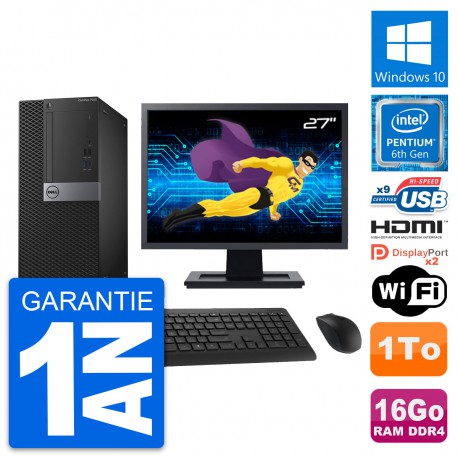 PC Tour Dell 7050 Ecran 27" Intel G4400 RAM 16Go Disque 1To HDMI Windows 10 Wifi