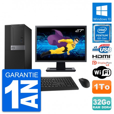 PC Tour Dell 7050 Ecran 27" Intel G4400 RAM 32Go Disque 1To HDMI Windows 10 Wifi