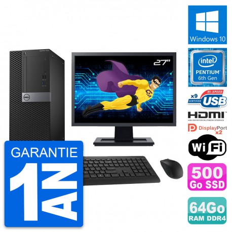 PC Tour Dell 7050 Ecran 27" G4400 RAM 64Go Disque Dur 500Go HDMI Windows 10 Wifi