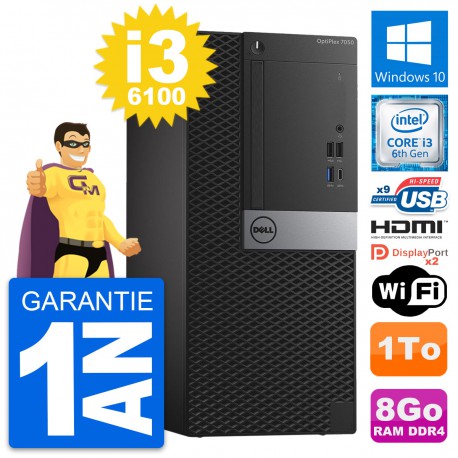 PC Tour Dell OptiPlex 7050 Intel i3-6100 RAM 8Go Disque 1To HDMI Windows 10 Wifi