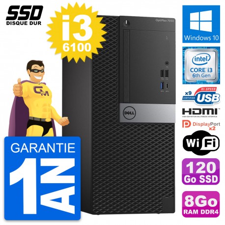 PC Tour Dell OptiPlex 7050 Intel i3-6100 RAM 8Go SSD 120Go HDMI Windows 10 Wifi