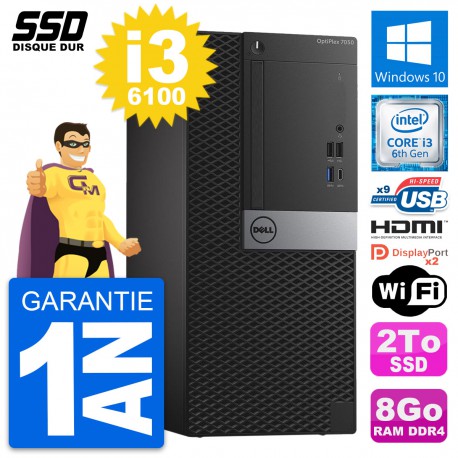 PC Tour Dell OptiPlex 7050 Intel i3-6100 RAM 8Go SSD 2To HDMI Windows 10 Wifi