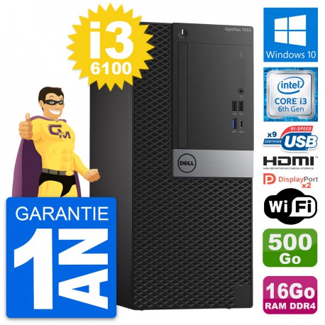 PC Tour Dell OptiPlex 7050 i3-6100 RAM 16Go Disque 500Go HDMI Windows 10 Wifi