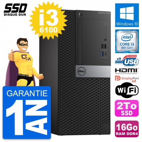 PC Tour Dell OptiPlex 7050 Intel i3-6100 RAM 16Go SSD 2To HDMI Windows 10 Wifi