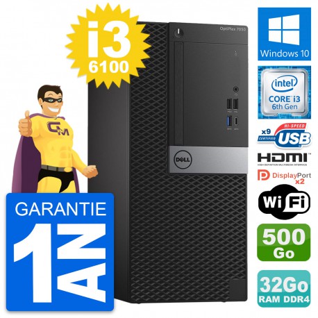 PC Tour Dell OptiPlex 7050 i3-6100 RAM 32Go Disque 500Go HDMI Windows 10 Wifi