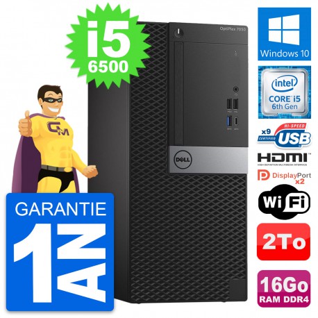 PC Tour Dell OptiPlex 7050 Core i5-6500 RAM 16Go Disque 2To HDMI Windows 10 Wifi