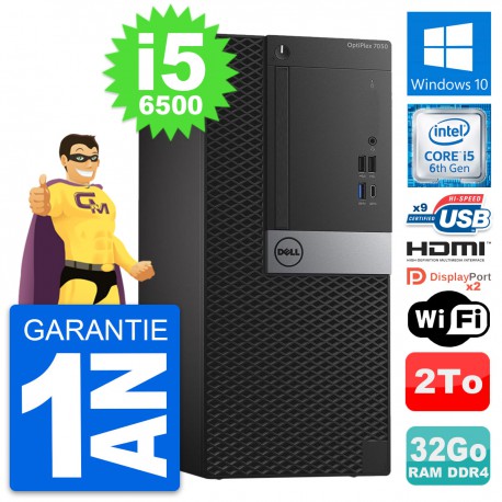 PC Tour Dell OptiPlex 7050 Core i5-6500 RAM 32Go Disque 2To HDMI Windows 10 Wifi