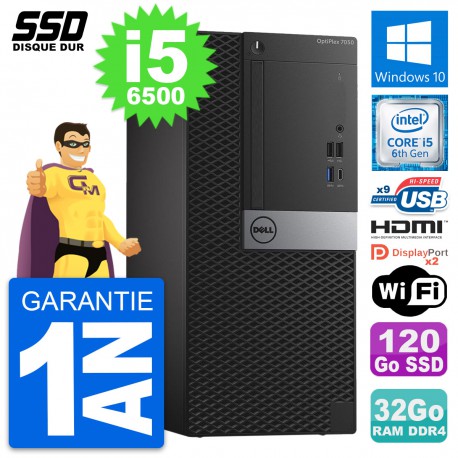 PC Tour Dell OptiPlex 7050 Intel i5-6500 RAM 32Go SSD 120Go HDMI Windows 10 Wifi