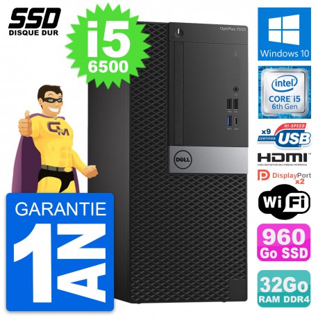 PC Tour Dell OptiPlex 7050 Intel i5-6500 RAM 32Go SSD 960Go HDMI Windows 10 Wifi