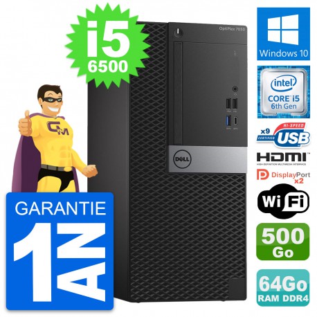 PC Tour Dell OptiPlex 7050 i5-6500 RAM 64Go Disque 500Go HDMI Windows 10 Wifi