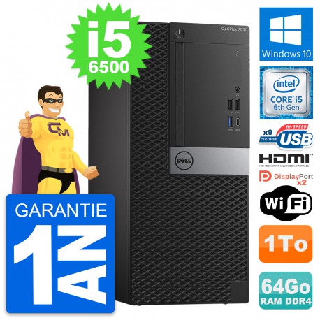 PC Tour Dell OptiPlex 7050 Core i5-6500 RAM 64Go Disque 1To HDMI Windows 10 Wifi